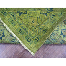 Load image into Gallery viewer, 8&#39;x9&#39;6&quot; Pickle Green, Overdyed Kazak With Star Medallions Design, Hand Knotted, 100% Wool, Oriental Rug FWR120072