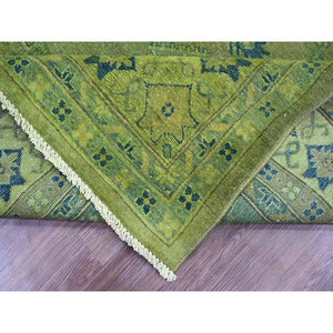 8'x9'6" Pickle Green, Overdyed Kazak with Star Medallions Design, Hand Knotted, 100% Wool, Oriental Rug FWR120072