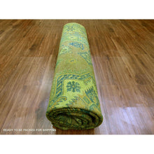 Load image into Gallery viewer, 8&#39;x9&#39;6&quot; Pickle Green, Overdyed Kazak with Star Medallions Design, Hand Knotted, 100% Wool, Oriental Rug FWR120072