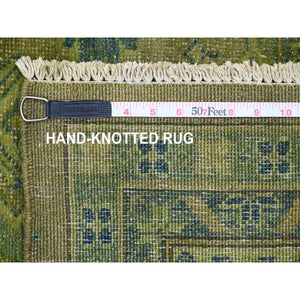 8'x9'6" Pickle Green, Overdyed Kazak with Star Medallions Design, Hand Knotted, 100% Wool, Oriental Rug FWR120072
