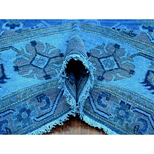 8'x9'9" Imperial Blue, 100% Wool, Overdyed Kazak with Geometric Medallions Design, Hand Knotted, Oriental Rug FWR120078