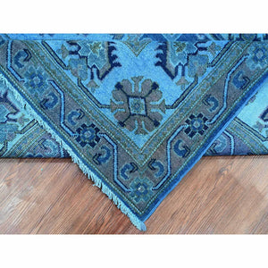 8'x9'9" Imperial Blue, 100% Wool, Overdyed Kazak with Geometric Medallions Design, Hand Knotted, Oriental Rug FWR120078