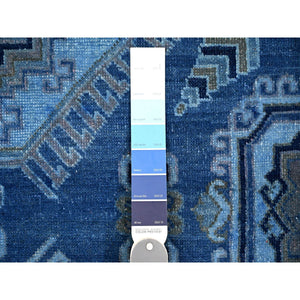 8'x9'9" Imperial Blue, 100% Wool, Overdyed Kazak with Geometric Medallions Design, Hand Knotted, Oriental Rug FWR120078