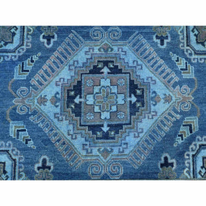 8'x9'9" Imperial Blue, 100% Wool, Overdyed Kazak with Geometric Medallions Design, Hand Knotted, Oriental Rug FWR120078