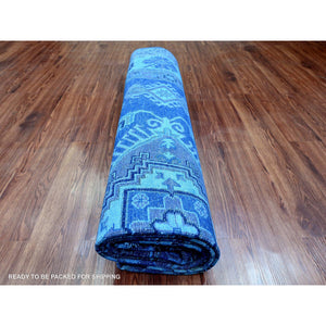 8'x9'9" Imperial Blue, 100% Wool, Overdyed Kazak with Geometric Medallions Design, Hand Knotted, Oriental Rug FWR120078