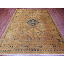 Load image into Gallery viewer, 8&#39;x9&#39;5&quot; Honey Brown, Overdyed Kazak with Geometric Medallions Design, Hand Knotted, 100% Wool, Oriental Rug FWR120084