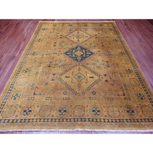 8'x9'5" Honey Brown, Overdyed Kazak with Geometric Medallions Design, Hand Knotted, 100% Wool, Oriental Rug FWR120084