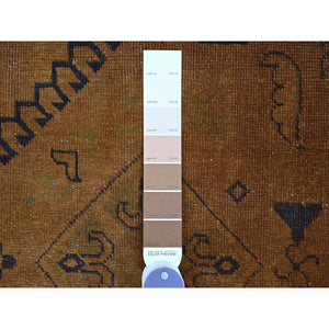 8'x9'5" Honey Brown, Overdyed Kazak with Geometric Medallions Design, Hand Knotted, 100% Wool, Oriental Rug FWR120084