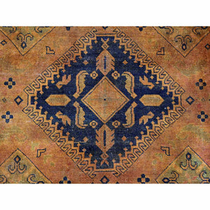 8'x9'5" Honey Brown, Overdyed Kazak with Geometric Medallions Design, Hand Knotted, 100% Wool, Oriental Rug FWR120084