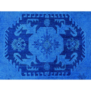 8'8"x11'9" Bayern Blue, Hand Knotted, Overdyed Kazak with Geometric Medallions Design, 100% Wool, Oriental Rug FWR120090