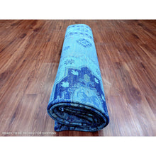 Load image into Gallery viewer, 8&#39;8&quot;x11&#39;9&quot; Bayern Blue, Hand Knotted, Overdyed Kazak With Geometric Medallions Design, 100% Wool, Oriental Rug FWR120090