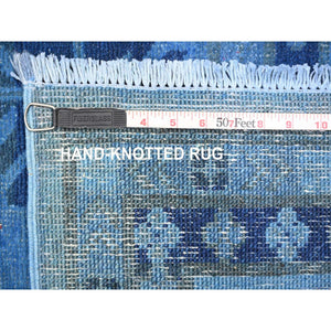 8'8"x11'9" Bayern Blue, Hand Knotted, Overdyed Kazak with Geometric Medallions Design, 100% Wool, Oriental Rug FWR120090