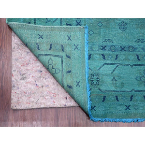 8'9"x11'7" Teal, Overdyed Kazak with All Over Design, Hand Knotted, 100% Wool, Oriental Rug FWR120096