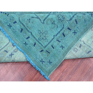 8'9"x11'7" Teal, Overdyed Kazak with All Over Design, Hand Knotted, 100% Wool, Oriental Rug FWR120096