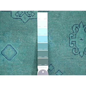 8'9"x11'7" Teal, Overdyed Kazak with All Over Design, Hand Knotted, 100% Wool, Oriental Rug FWR120096