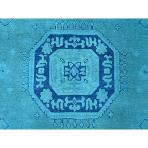 8'9"x11'7" Teal, Overdyed Kazak with All Over Design, Hand Knotted, 100% Wool, Oriental Rug FWR120096