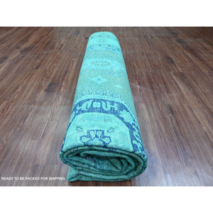 8'9"x11'7" Teal, Overdyed Kazak with All Over Design, Hand Knotted, 100% Wool, Oriental Rug FWR120096