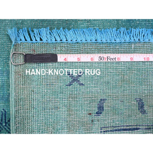 8'9"x11'7" Teal, Overdyed Kazak with All Over Design, Hand Knotted, 100% Wool, Oriental Rug FWR120096
