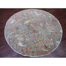 Load image into Gallery viewer, 7&#39;9&quot;x7&#39;9&quot; Spanish Gray, Afghan Peshawar with Birds of Paradise Design, Hand Knotted, Soft Wool, Vegetable Dyes, Round, Oriental Rug FWR120102