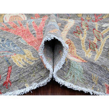 Load image into Gallery viewer, 7&#39;9&quot;x7&#39;9&quot; Spanish Gray, Afghan Peshawar with Birds of Paradise Design, Hand Knotted, Soft Wool, Vegetable Dyes, Round, Oriental Rug FWR120102