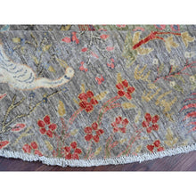 Load image into Gallery viewer, 7&#39;9&quot;x7&#39;9&quot; Spanish Gray, Afghan Peshawar with Birds of Paradise Design, Hand Knotted, Soft Wool, Vegetable Dyes, Round, Oriental Rug FWR120102