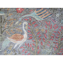 Load image into Gallery viewer, 7&#39;9&quot;x7&#39;9&quot; Spanish Gray, Afghan Peshawar with Birds of Paradise Design, Hand Knotted, Soft Wool, Vegetable Dyes, Round, Oriental Rug FWR120102