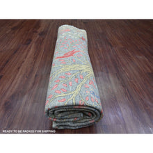 Load image into Gallery viewer, 7&#39;9&quot;x7&#39;9&quot; Spanish Gray, Afghan Peshawar with Birds of Paradise Design, Hand Knotted, Soft Wool, Vegetable Dyes, Round, Oriental Rug FWR120102