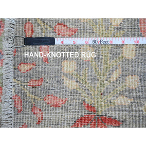 7'9"x7'9" Spanish Gray, Afghan Peshawar With Birds Of Paradise Design, Hand Knotted, Soft Wool, Vegetable Dyes, Round, Oriental Rug FWR120102