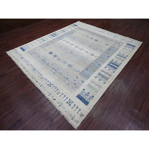 8'3"x9'7" Chiffon White, Fine Kashkuli Gabbeh with Small Animal Figurines, Soft Wool, Hand Knotted, Vegetable Dyes, Oriental Rug FWR120120