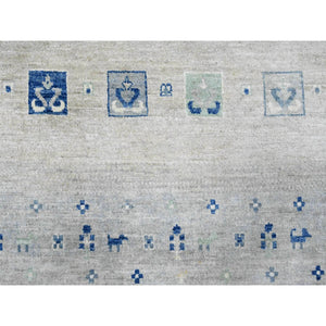 8'3"x9'7" Chiffon White, Fine Kashkuli Gabbeh with Small Animal Figurines, Soft Wool, Hand Knotted, Vegetable Dyes, Oriental Rug FWR120120