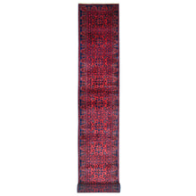Load image into Gallery viewer, 2&#39;6&quot;x21&#39;6&quot; Scarlet Red, Afghan Khamyab with Star Medallions Design, Pure Wool, Soft and Plush Pile, Hand Knotted, Veggie Dyes, XL Runner, Oriental Rug FWR120126