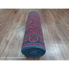 Load image into Gallery viewer, 2&#39;6&quot;x21&#39;6&quot; Scarlet Red, Afghan Khamyab with Star Medallions Design, Pure Wool, Soft and Plush Pile, Hand Knotted, Veggie Dyes, XL Runner, Oriental Rug FWR120126