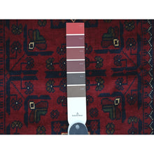 Load image into Gallery viewer, 2&#39;8&quot;x4&#39;2&quot; Deep And Saturated Red, Afghan Khamyab With Geometric Design, Extra Soft Wool, Hand Knotted, Mat, Oriental Rug FWR120132