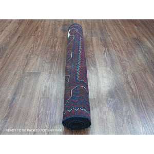 2'8"x4'2" Deep And Saturated Red, Afghan Khamyab With Geometric Design, Extra Soft Wool, Hand Knotted, Mat, Oriental Rug FWR120132