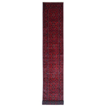 Load image into Gallery viewer, 2&#39;5&quot;x19&#39;2&quot; Deep and Saturated Red, Afghan Khamyab with Repetitive Star Medallion Design, Soft Wool, Hand Knotted, XL Runner, Oriental Rug FWR120138