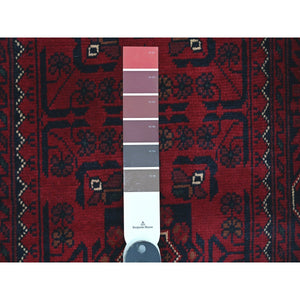 2'5"x19'2" Deep and Saturated Red, Afghan Khamyab with Repetitive Star Medallion Design, Soft Wool, Hand Knotted, XL Runner, Oriental Rug FWR120138