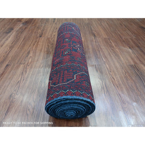 2'5"x19'2" Deep and Saturated Red, Afghan Khamyab with Repetitive Star Medallion Design, Soft Wool, Hand Knotted, XL Runner, Oriental Rug FWR120138