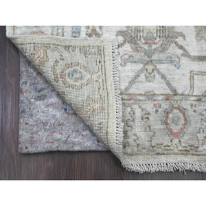 3'x15'9" Chiffon White, Afghan Angora Oushak With All Over Vines Design, Natural Dyes, Pure Wool, Hand Knotted, Runner, Oriental Rug FWR120162