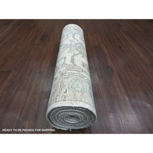3'x15'9" Chiffon White, Afghan Angora Oushak With All Over Vines Design, Natural Dyes, Pure Wool, Hand Knotted, Runner, Oriental Rug FWR120162