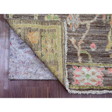Load image into Gallery viewer, 3&#39;x9&#39;8&quot; Mocha Brown, Afghan Angora Oushak With Colorful Leaf Design, Vegetable Dyes, Hand Knotted, 100% Wool, Runner, Oriental Rug FWR120168