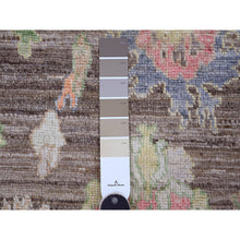 Load image into Gallery viewer, 3&#39;x9&#39;8&quot; Mocha Brown, Afghan Angora Oushak With Colorful Leaf Design, Vegetable Dyes, Hand Knotted, 100% Wool, Runner, Oriental Rug FWR120168