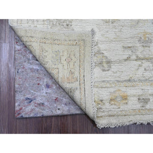2'10"x12'5" Alabaster White, Hand Knotted, Afghan Angora Oushak with All Over Leaf Design, Vegetable Dyes, 100% Wool, Runner, Oriental Rug FWR120174