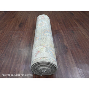 3'x19'10" Laurel Green, Hand Knotted, Afghan Angora Oushak With Soft Color Leaf Design, Veggie Dyes, Pure Wool, Xl Runner, Oriental Rug FWR120186