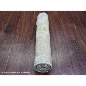 2'1"x3'1" Cloud Gray, Hand Knotted, Afghan Peshawar With Birds Of Paradise Design, Soft Wool, Vegetable Dyes, Mat, Oriental Rug FWR120198