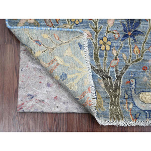 2'1"x3'1" Maya Blue, Soft Wool, Afghan Peshawar with Birds of Paradise Design, Vegetable Dyes, Hand Knotted, Mat, Sample, Oriental Rug FWR120228