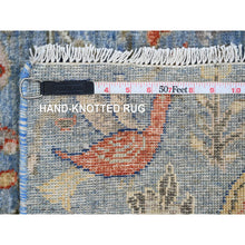 Load image into Gallery viewer, 2&#39;1&quot;x3&#39;1&quot; Maya Blue, Soft Wool, Afghan Peshawar with Birds of Paradise Design, Vegetable Dyes, Hand Knotted, Mat, Sample, Oriental Rug FWR120228