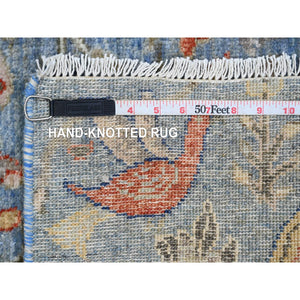 2'1"x3'1" Maya Blue, Soft Wool, Afghan Peshawar with Birds of Paradise Design, Vegetable Dyes, Hand Knotted, Mat, Sample, Oriental Rug FWR120228