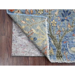 2'x3' Lake Blue, Afghan Peshawar with Birds of Paradise Design, Natural Dyes, Hand Knotted, 100% Wool, Sample, Mat, Oriental Rug FWR120246