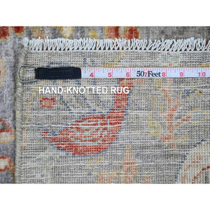 2'1"x3'1" Flint Gray, 100% Wool, Afghan Peshawar With Birds Of Paradise Design, Hand Knotted, Natural Dyes, Mat, Oriental Rug FWR120252