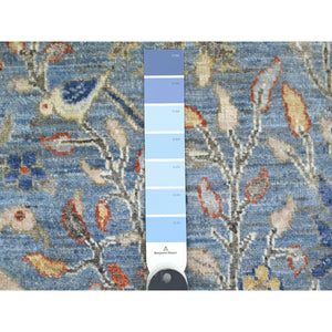 2'x3' Carolina Blue, Afghan Peshawar with Birds of Paradise Design, Soft Wool, Vegetable Dyes, Hand Knotted, Mat, Sample, Oriental Rug FWR120264